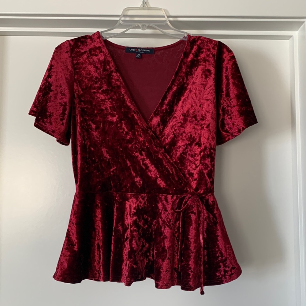 One Clothing Red Velvet Wrap Top